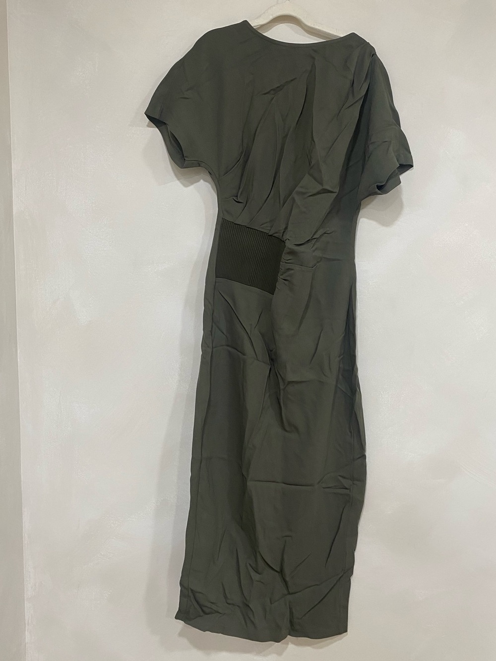 Reiss Etta Rib Detail Drape Dress Midi Olive Khaki Green Size 0 NWOT - Picture 3 of 7